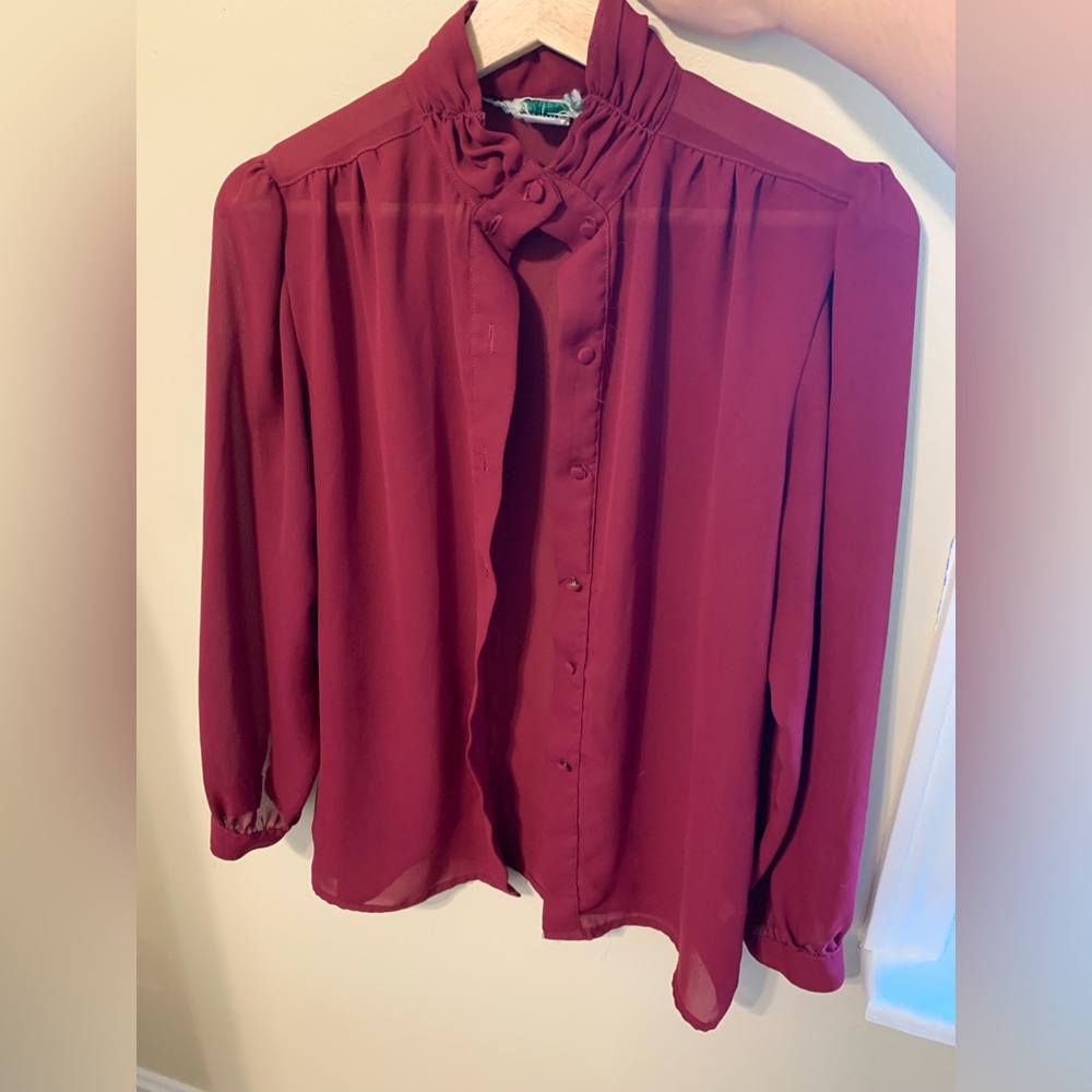 red button up blouse